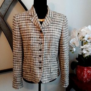ANNE KLEIN Boucle Textured Jacket/Blazer Greys Whites & Tans w/Metallic Threads